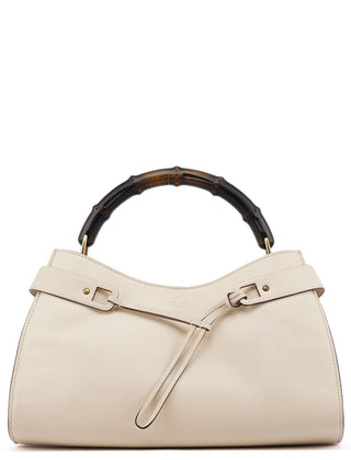 Gucci 109136 Off White Leather Bamboo Top Handle Bag