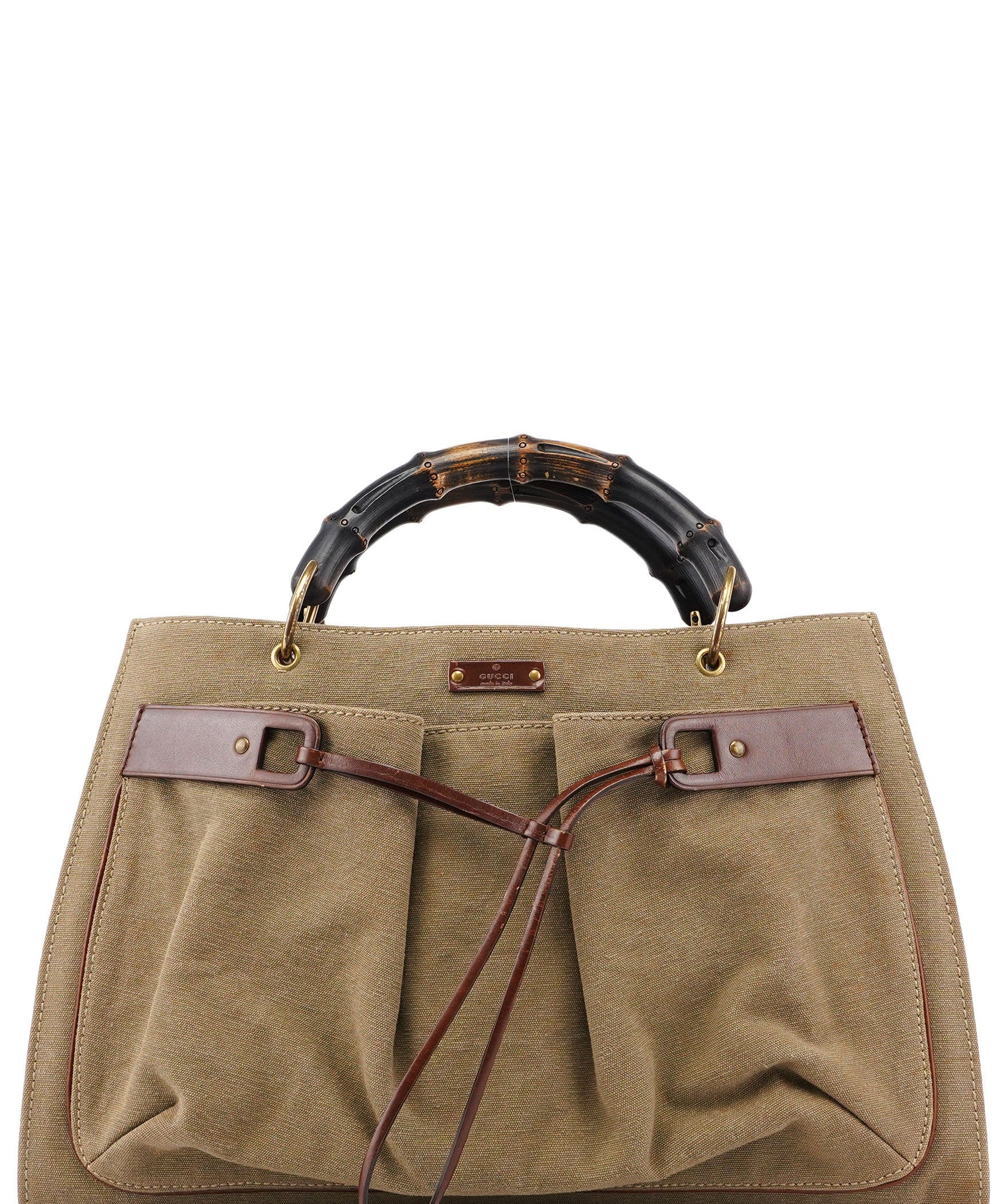 Gucci 109138 Beige Canvas Bamboo Dual Handle Bag