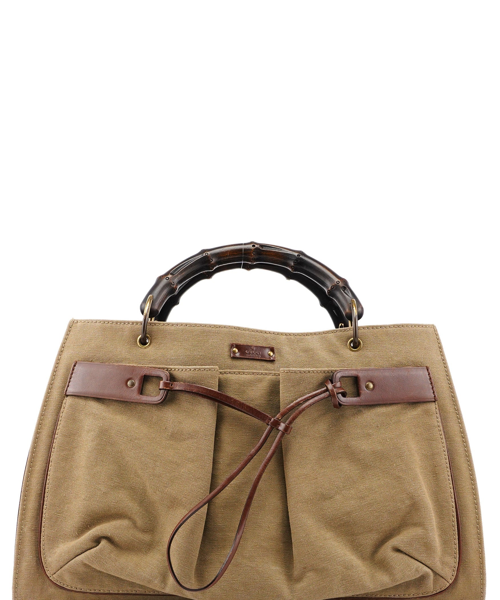 Gucci 109138 Beige Canvas Bamboo Dual Handle Bag