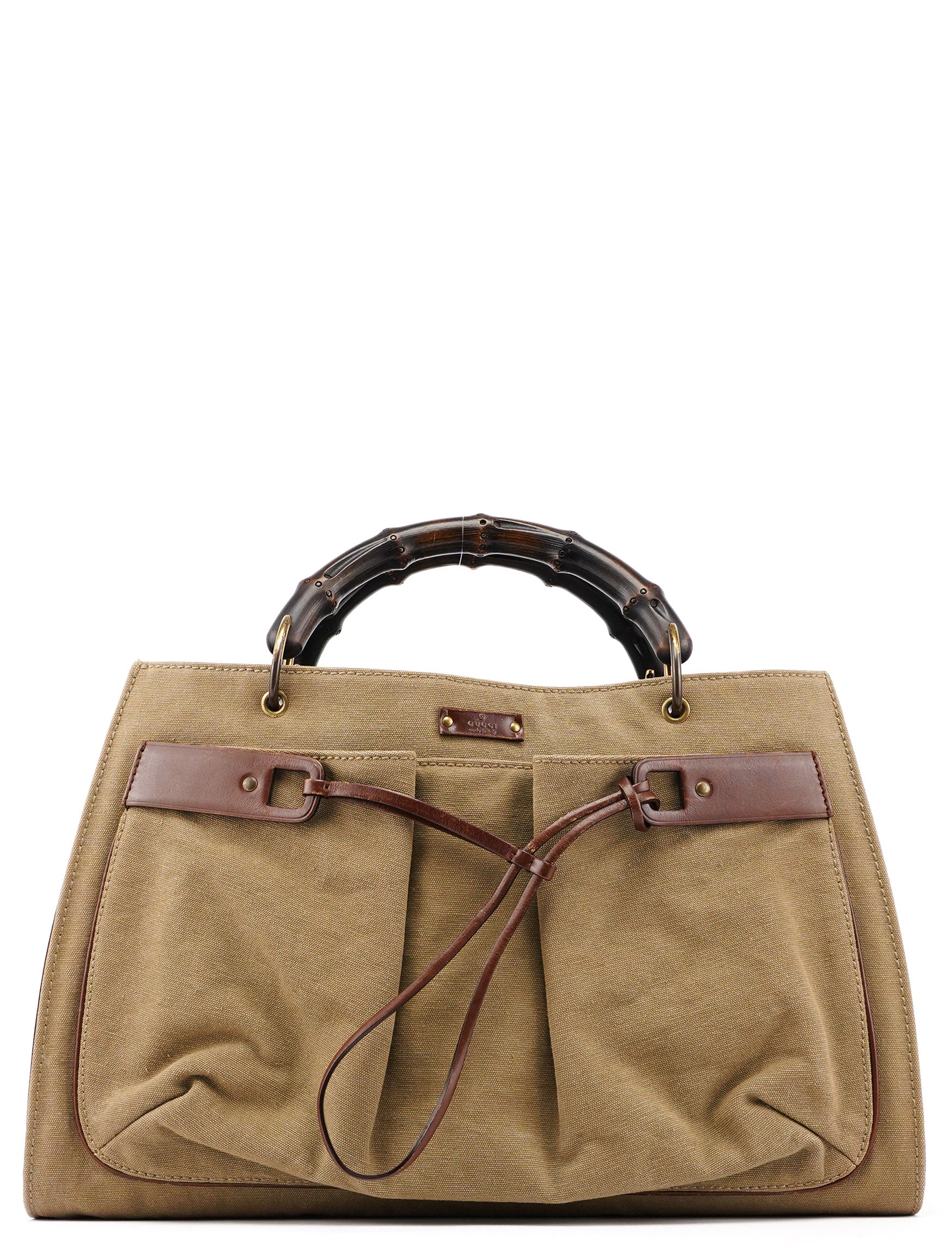 Gucci 109138 Beige Canvas Bamboo Dual Handle Bag