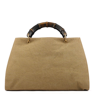 Gucci 109138 Beige Canvas Bamboo Tote Bag