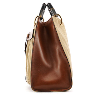 Gucci 109138 Beige Canvas Bamboo Tote Bag