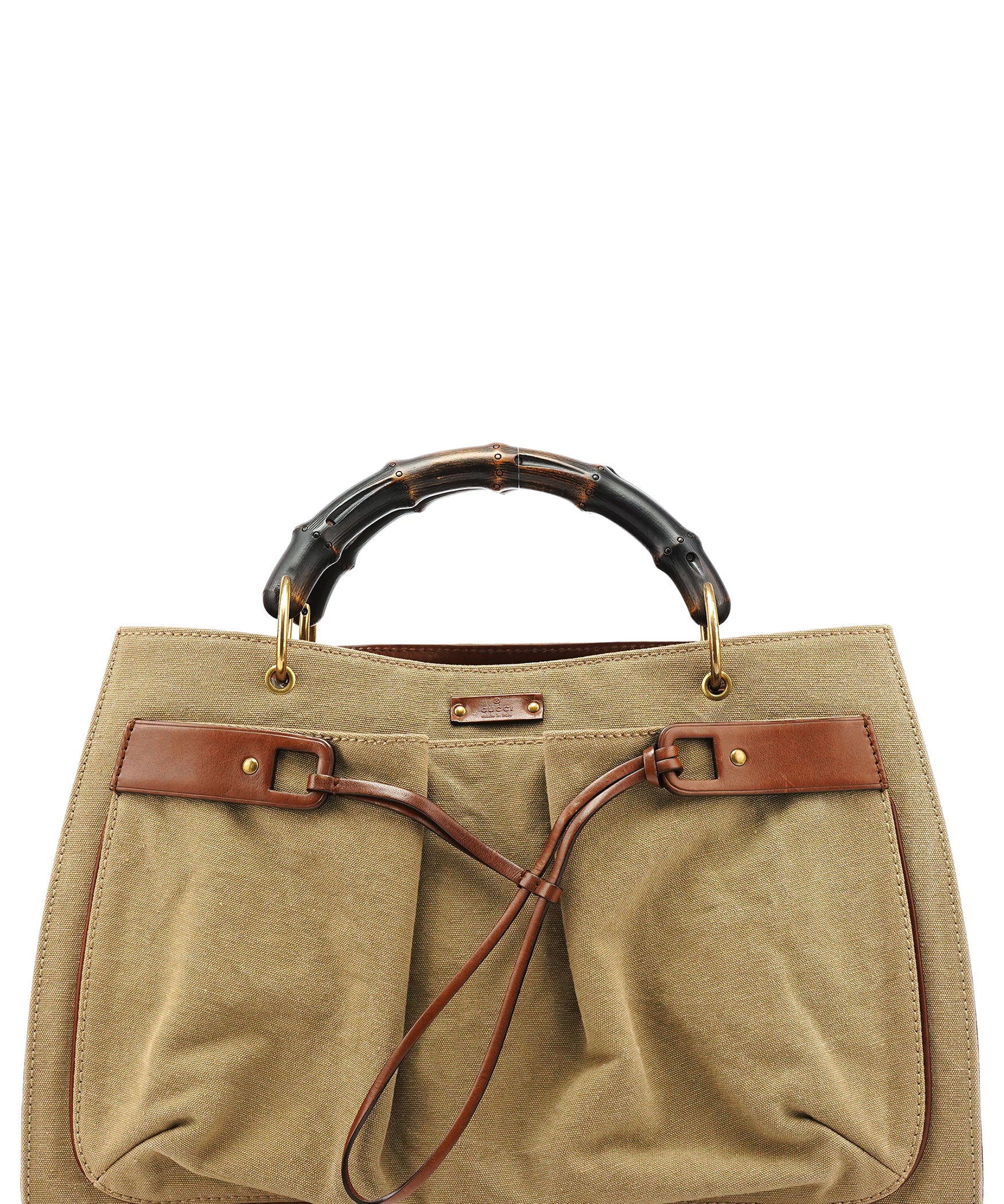 Gucci 109138 Beige Canvas Bamboo Tote Bag
