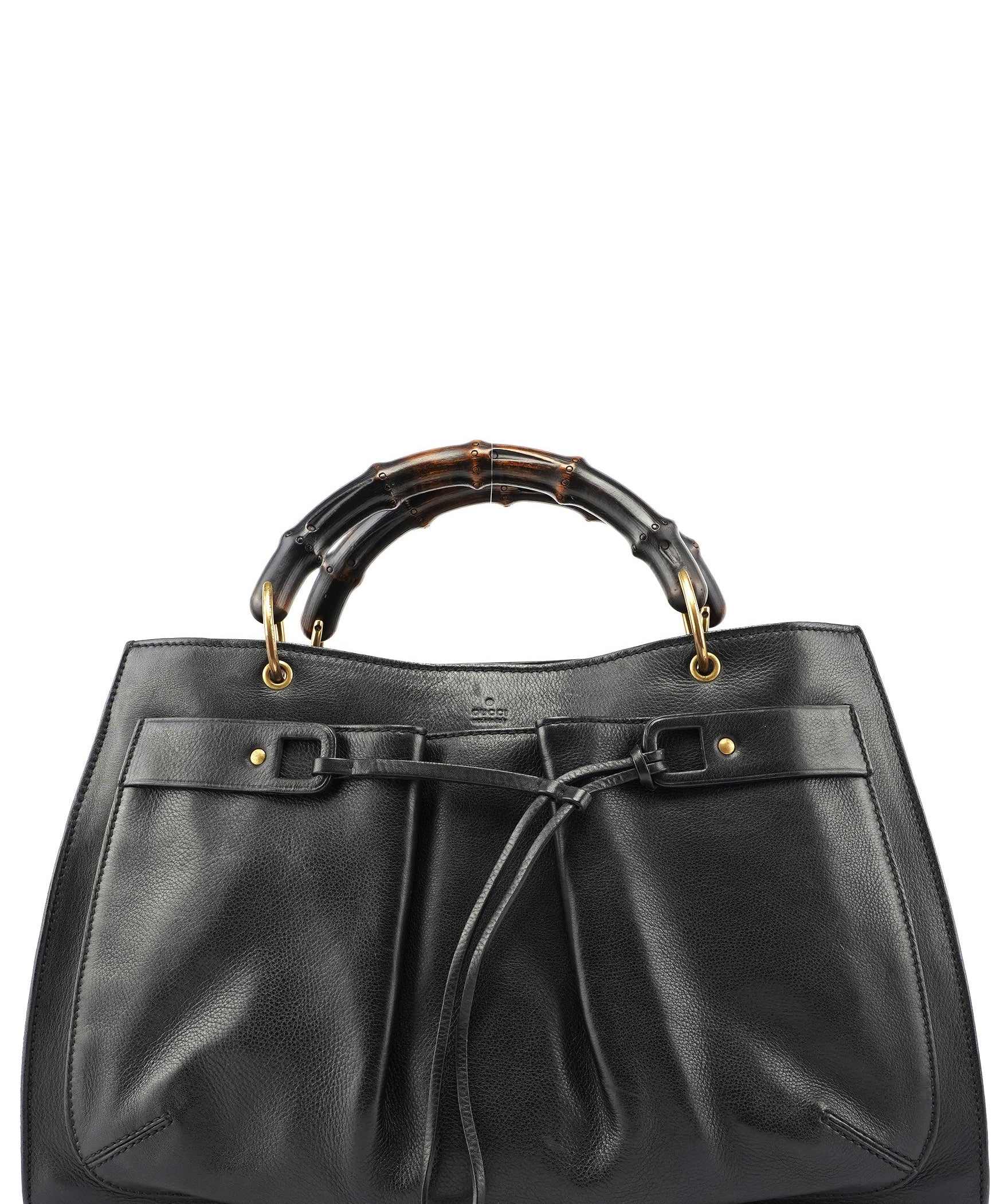 Gucci 109138 Black Calfskin Bamboo Dual Handle Bag