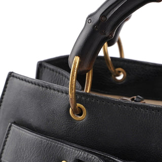 Gucci 109138 Black Calfskin Bamboo Dual Handle Bag