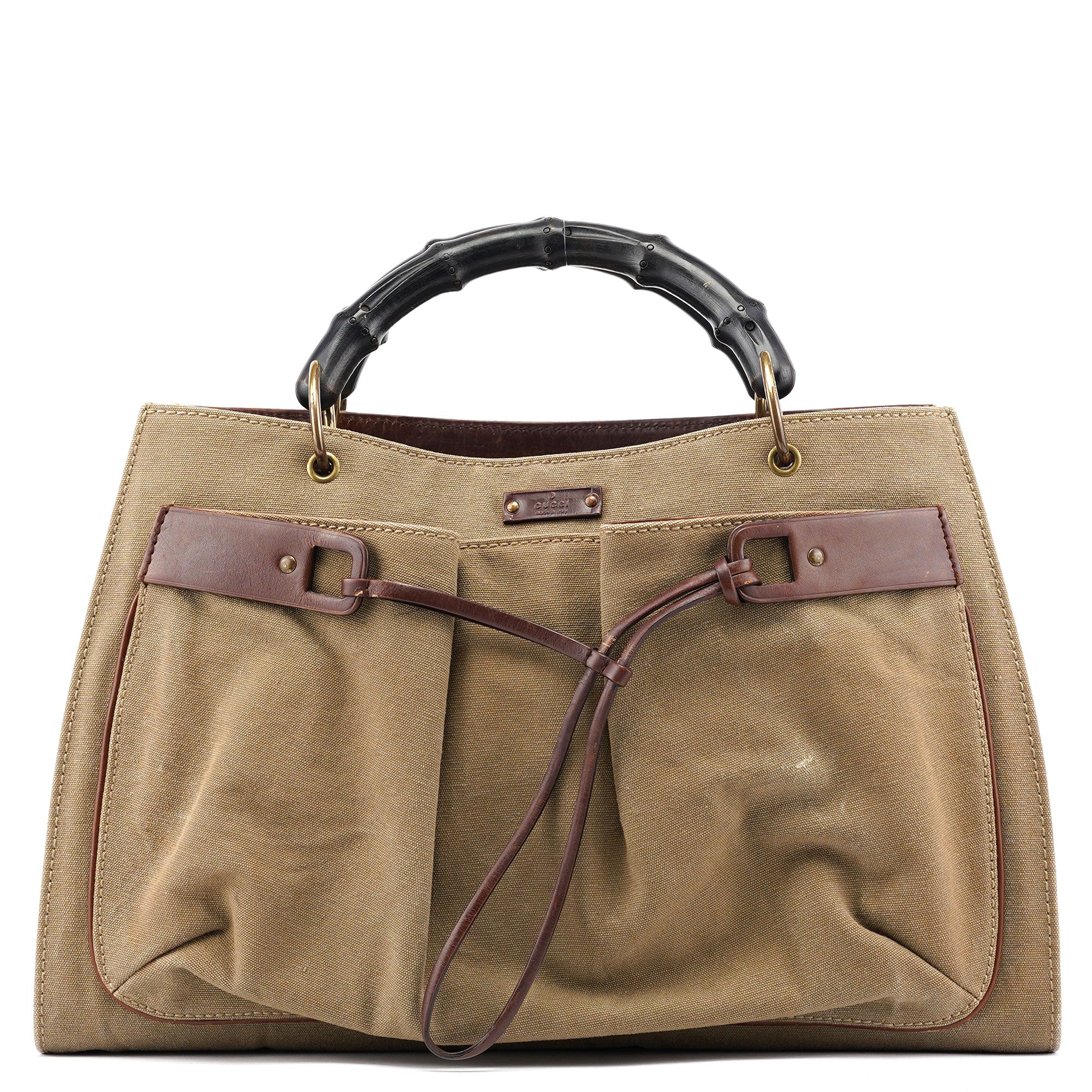 Gucci 109139 Beige Canvas Bamboo Dual Handle Bag