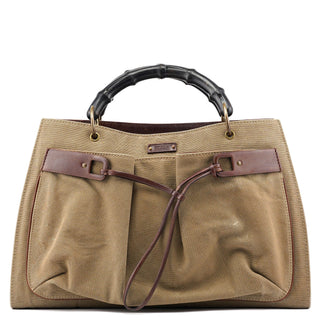 Gucci 109139 Beige Canvas Bamboo Dual Handle Bag