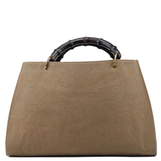 Gucci 109139 Beige Canvas Bamboo Dual Handle Bag