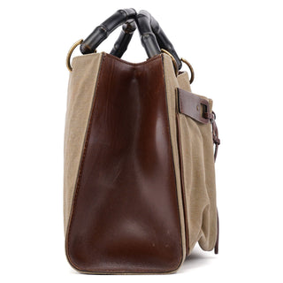 Gucci 109139 Beige Canvas Bamboo Dual Handle Bag