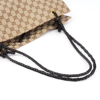Gucci 109140 Beige GG Leather Woven Handle Tote Bag