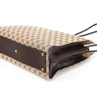Gucci 109140 Beige GG Leather Woven Handle Tote Bag