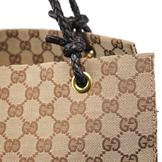 Gucci 109140 Beige GG Leather Woven Handle Tote Bag