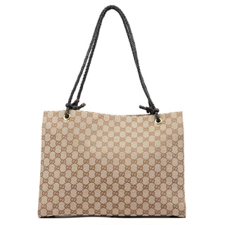 Gucci 109140 Beige GG Leather Woven Handle Tote Bag
