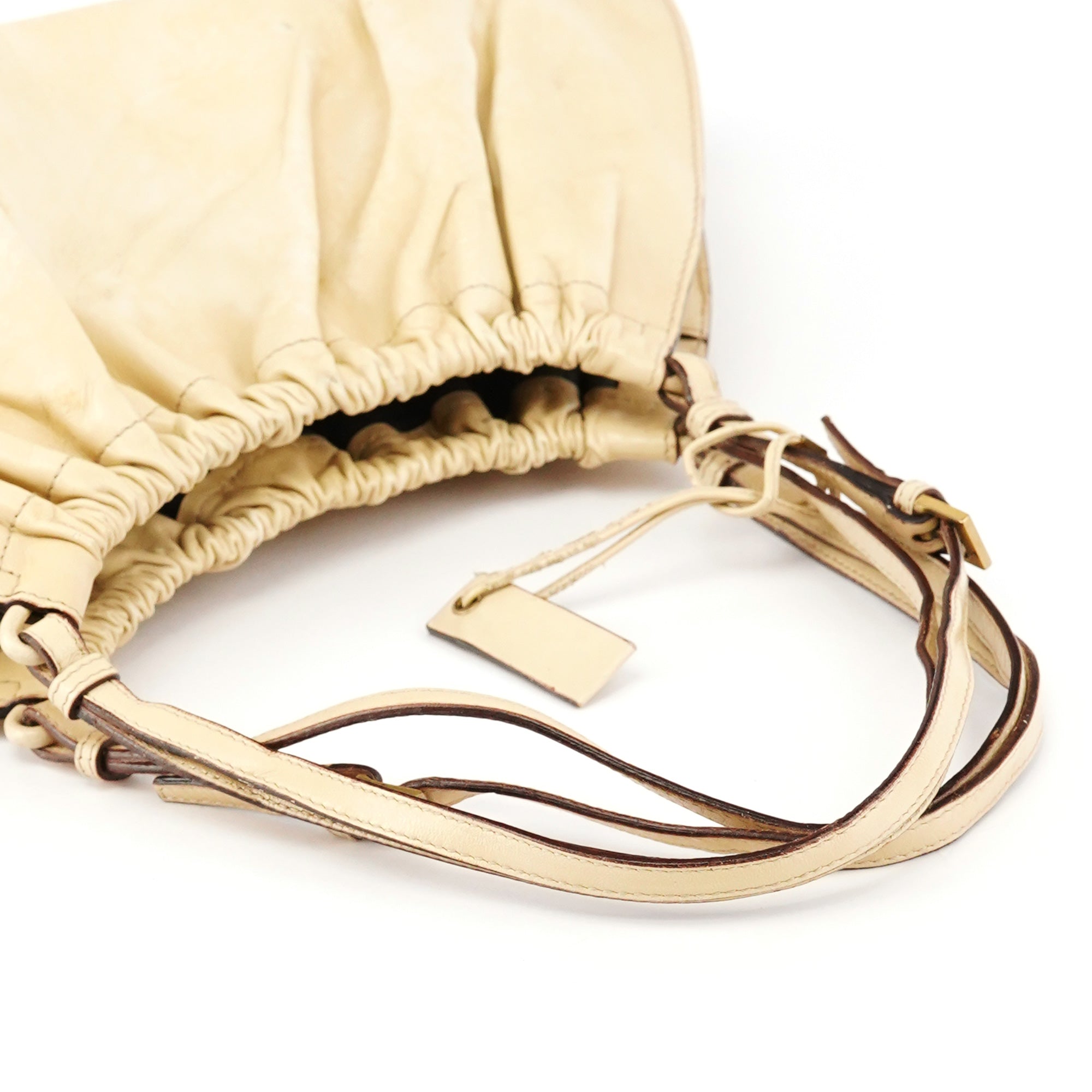 Gucci 109156 Beige Leather Ruched Hobo Shoulder Bag