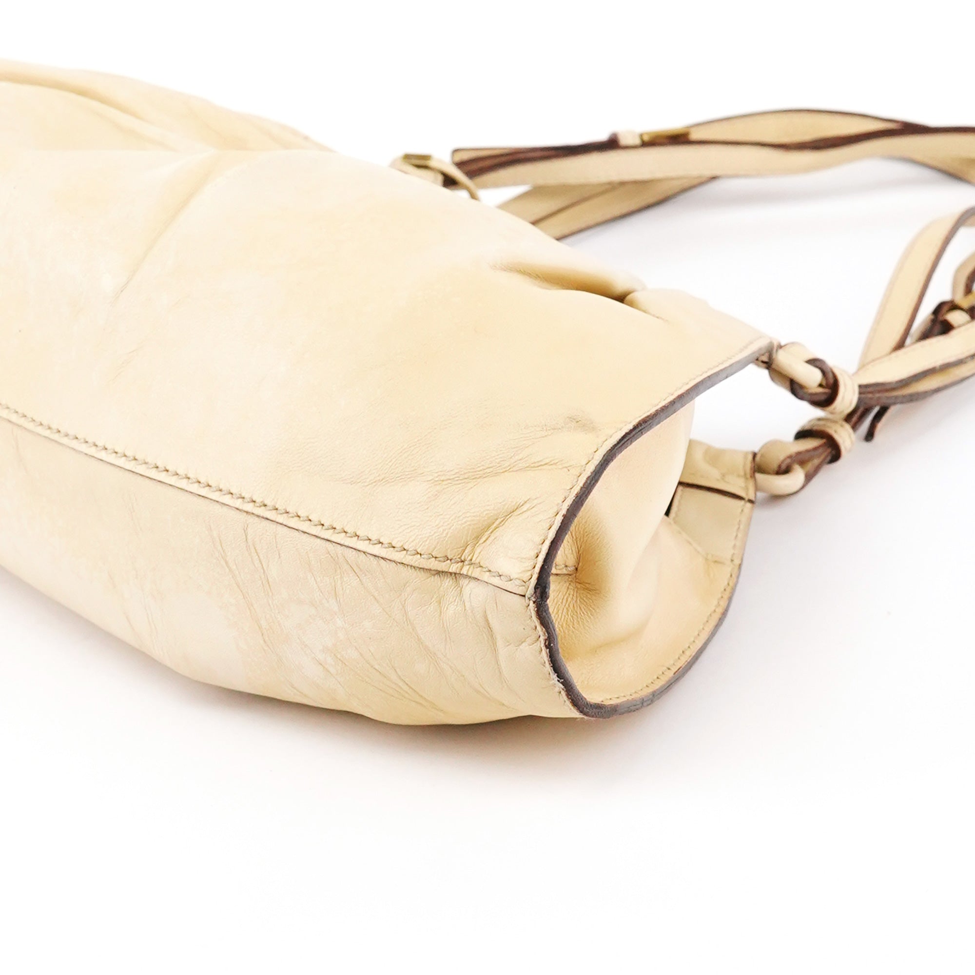 Gucci 109156 Beige Leather Ruched Hobo Shoulder Bag