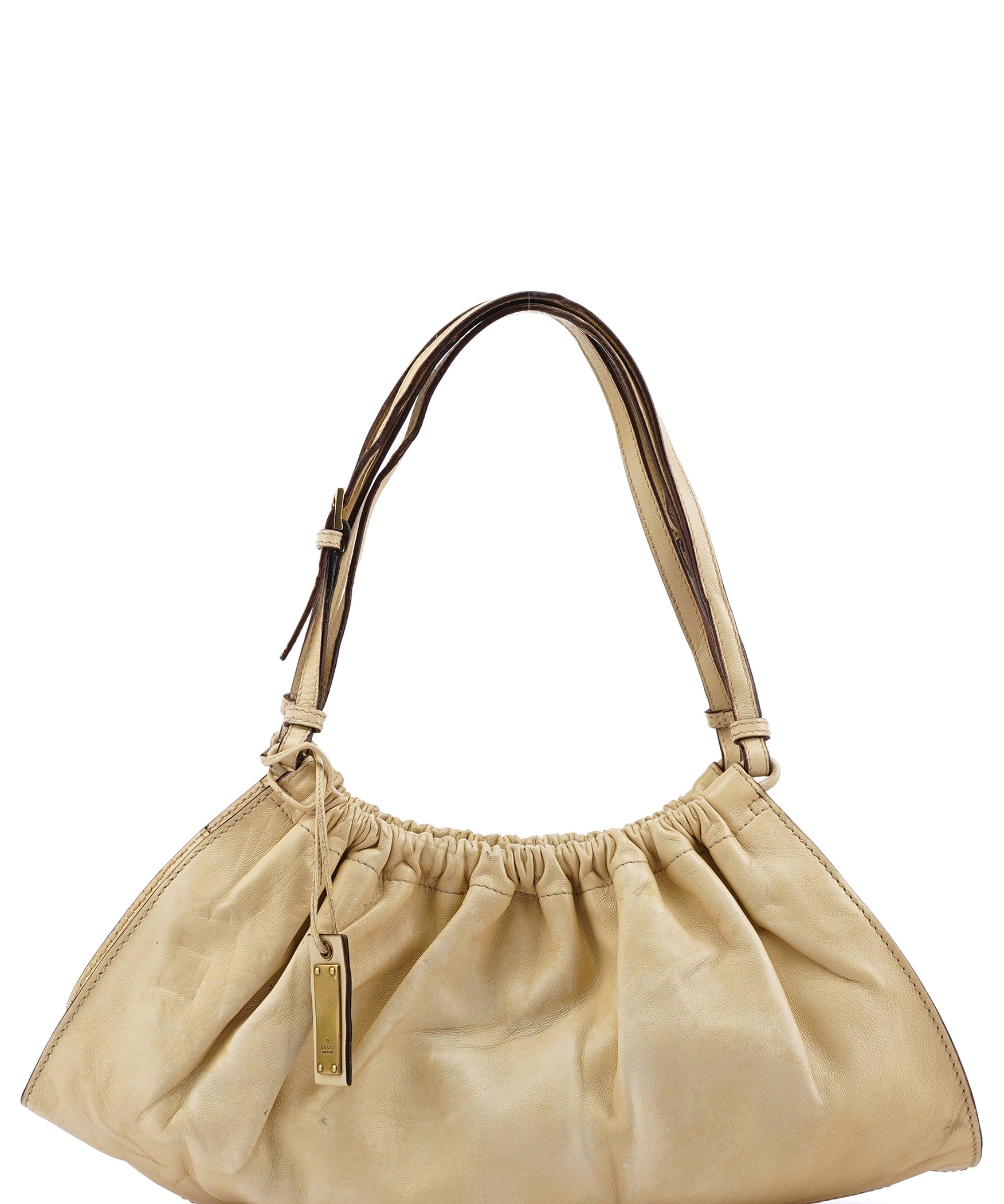 Gucci 109156 Beige Leather Ruched Hobo Shoulder Bag