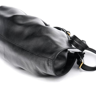 Gucci 109156 Black Calfskin Leather Ruched Shoulder Bag