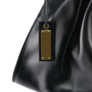 Gucci 109156 Black Calfskin Leather Ruched Shoulder Bag