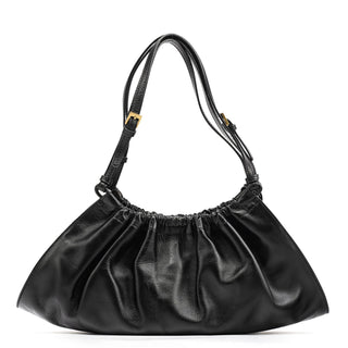 Gucci 109156 Black Calfskin Leather Ruched Shoulder Bag
