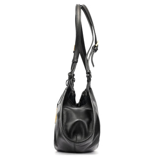 Gucci 109156 Black Calfskin Leather Ruched Shoulder Bag