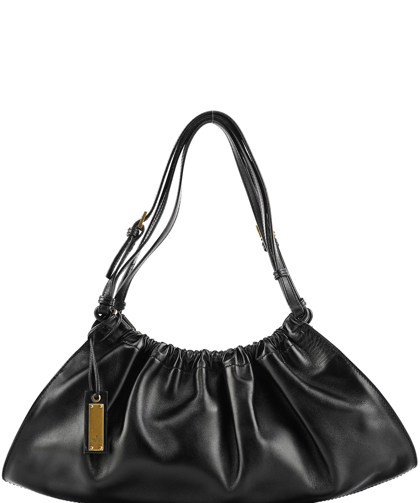 Gucci 109156 Schultertasche mit Raffung aus schwarzem Kalbsleder