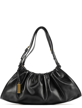 Gucci 109156 Black Calfskin Leather Ruched Shoulder Bag