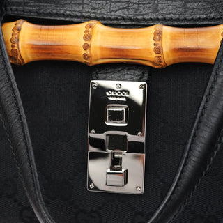 Gucci 111713 Black GG Bamboo Bullet Lock Bag