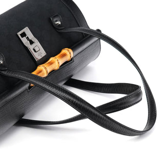 Gucci 111713 Black GG Bamboo Bullet Lock Bag