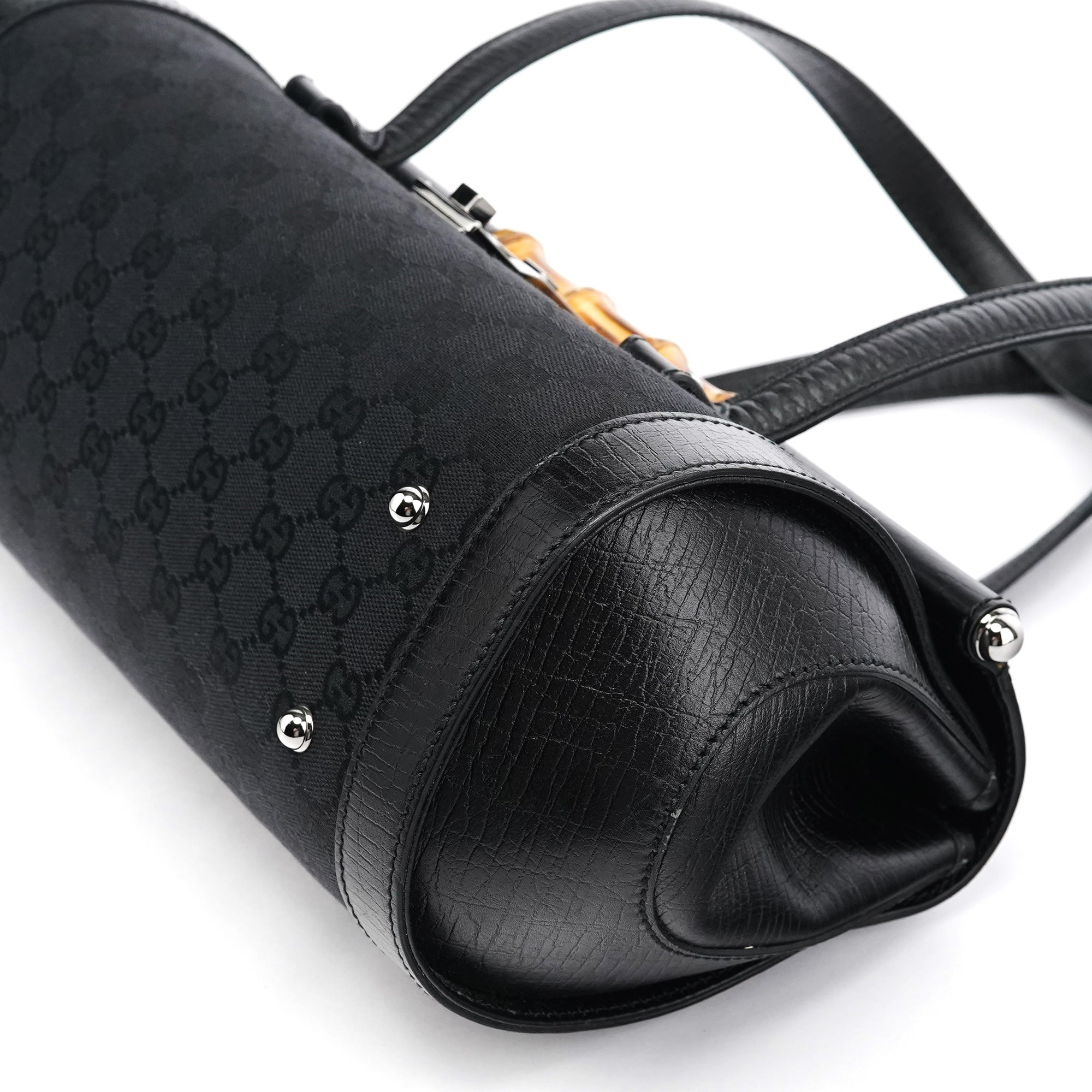 Gucci 111713 Sac porté épaule Bamboo Bullet en toile GG noire