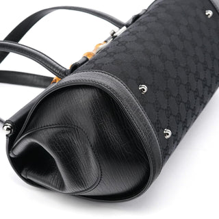 Gucci 111713 Black GG Bamboo Bullet Lock Bag