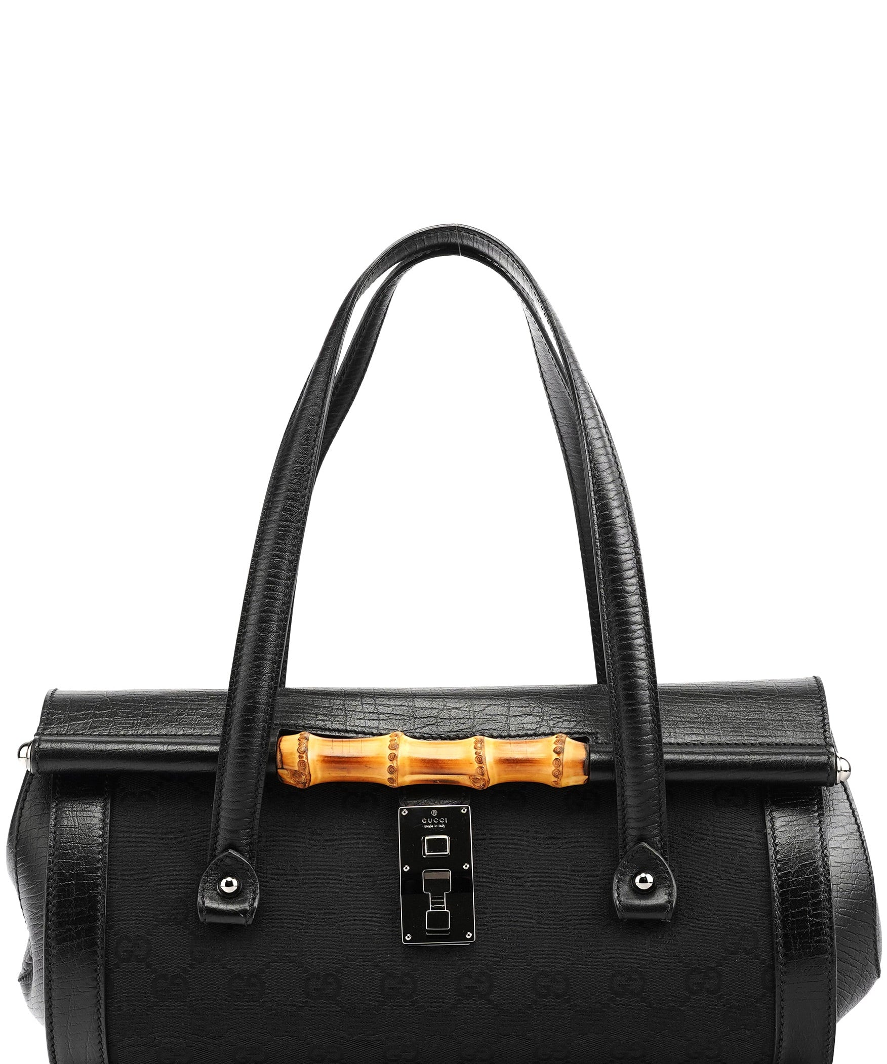 Gucci 111713 Black GG Bamboo Bullet Lock Bag
