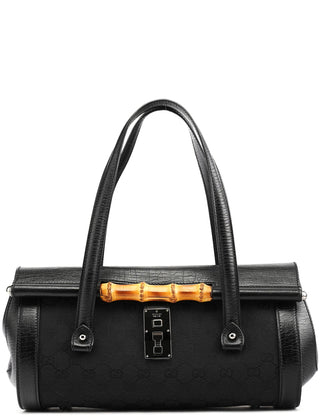 Gucci 111713 Black GG Bamboo Bullet Lock Bag