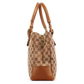 Gucci 112526 Beige Brown GG Bamboo Tote Bag