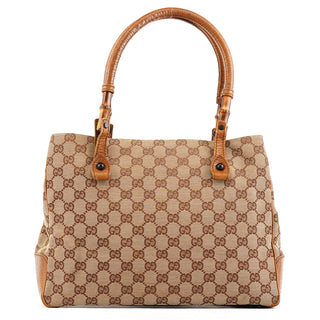 Gucci 112526 Beige Brown GG Bamboo Tote Bag