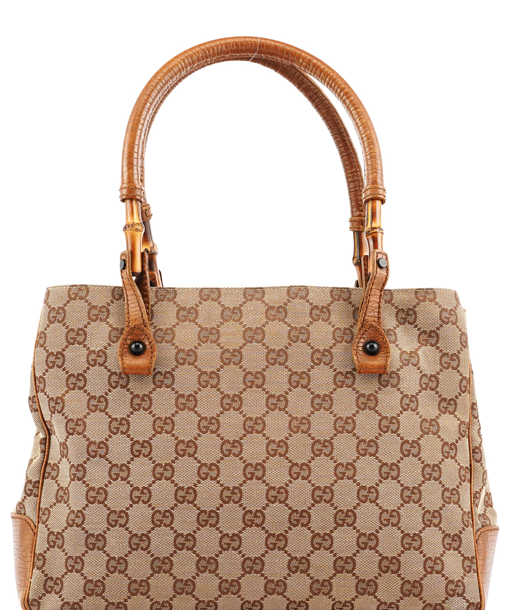 Gucci 112526 Beige Brown GG Bamboo Tote Bag