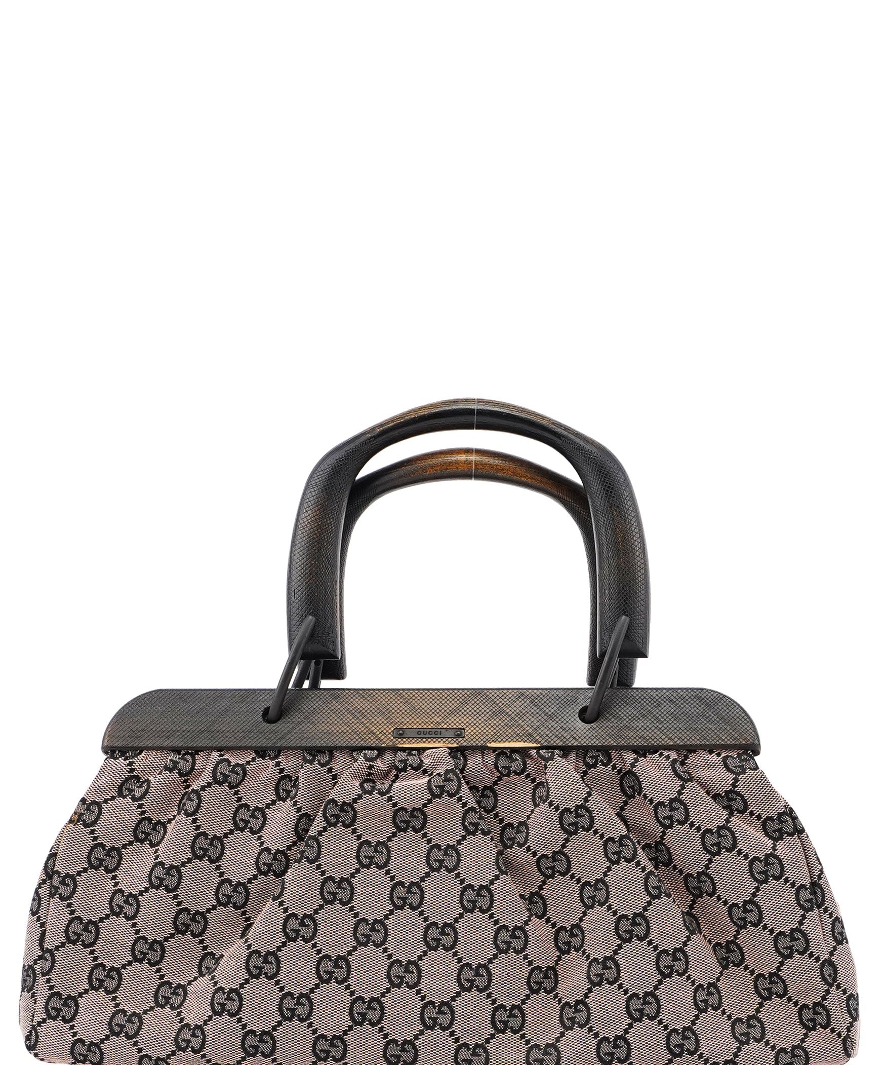 Gucci 112683 Beige GG Wood Handle Bag