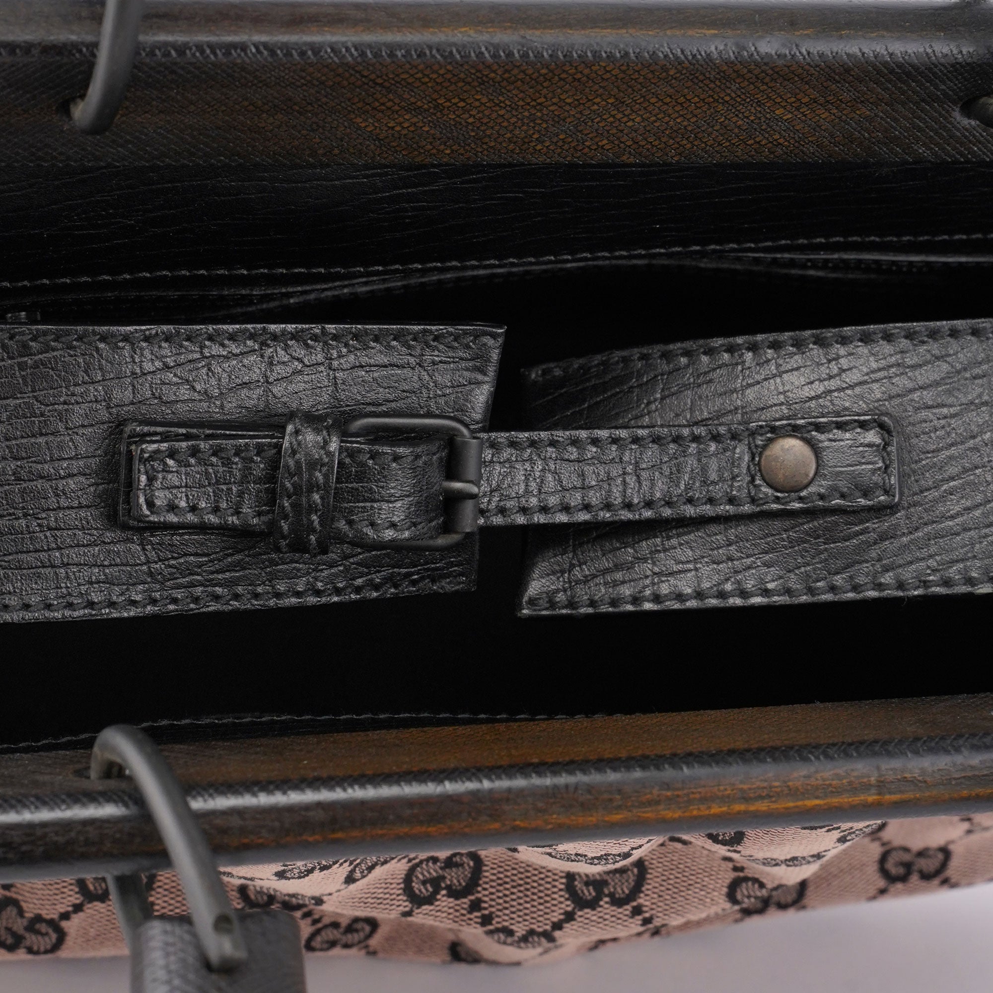 Gucci 112683 Sac à poignées bois en toile GG beige