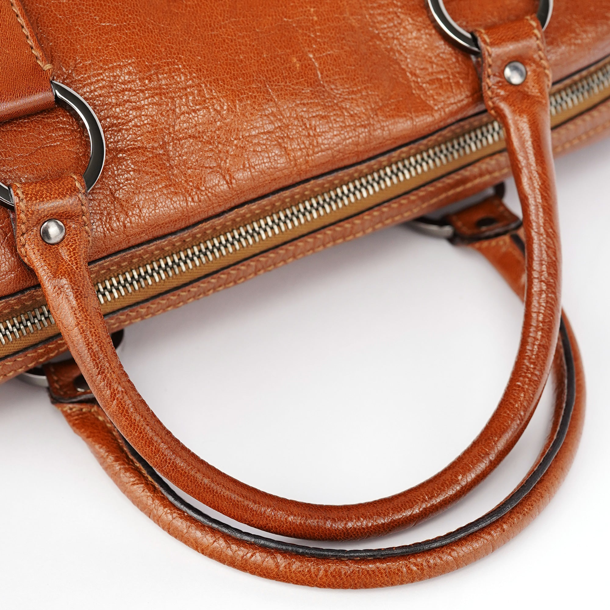 Gucci 113009 Brown Leather Bowling Bag