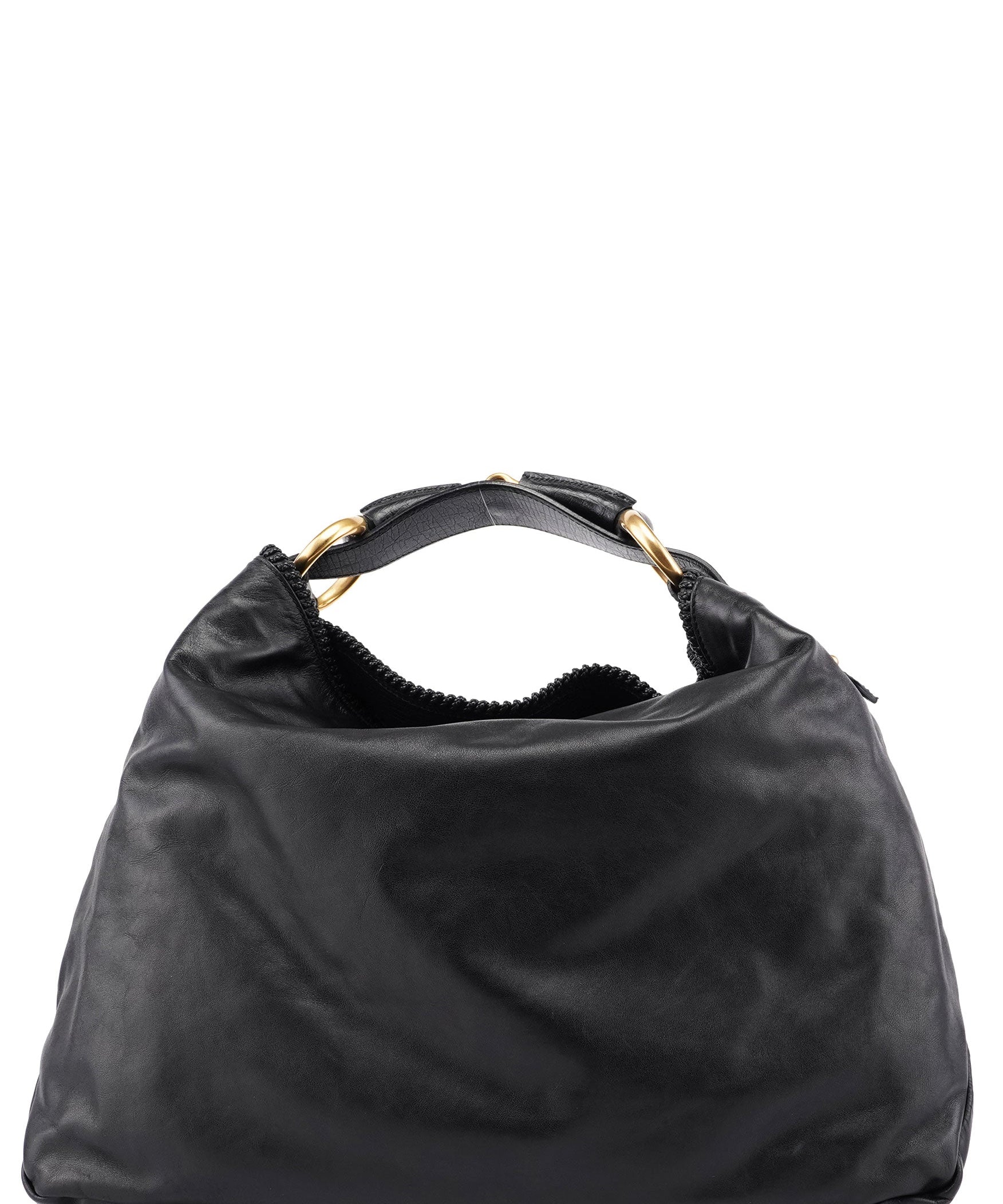 Gucci 114900 Large Black Calfskin Horsebit Bag