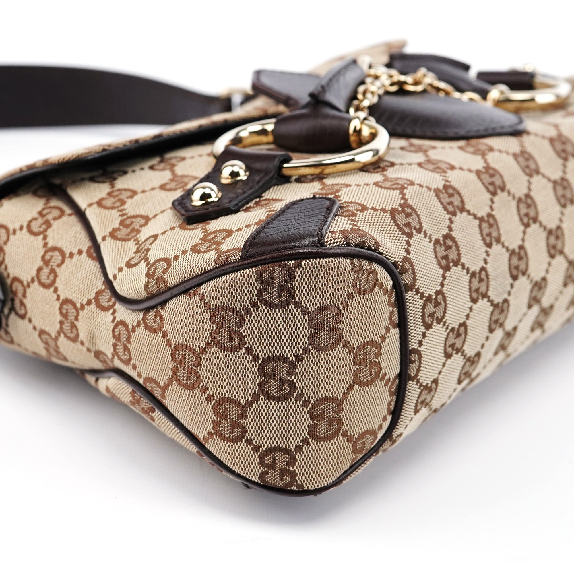 Gucci 114915 Beige GG Horsebit Hobo Shoulder Bag