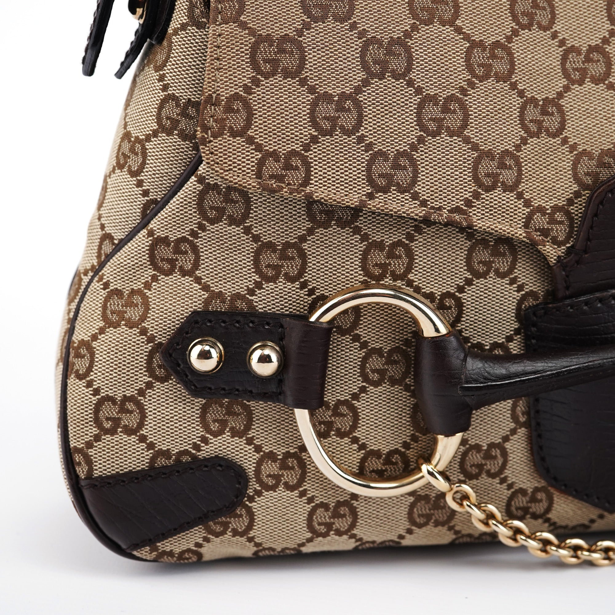 Gucci 114915 Beige GG Horsebit Hobo Shoulder Bag