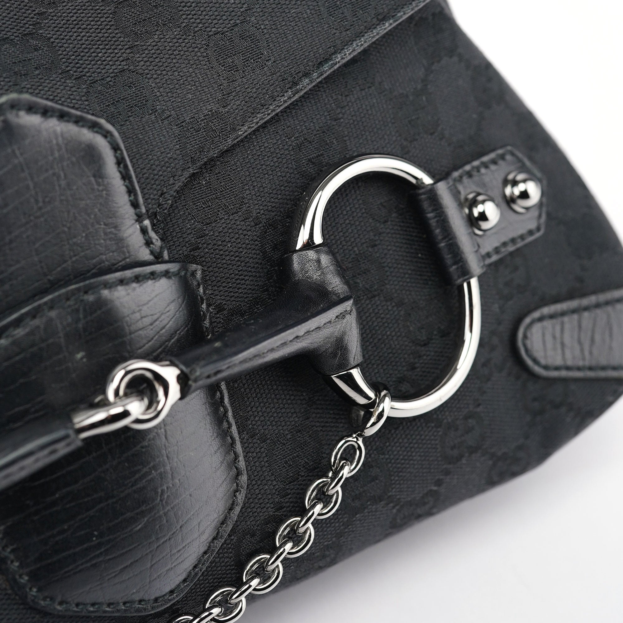 Gucci 114915 Black GG Horsebit Shoulder Bag