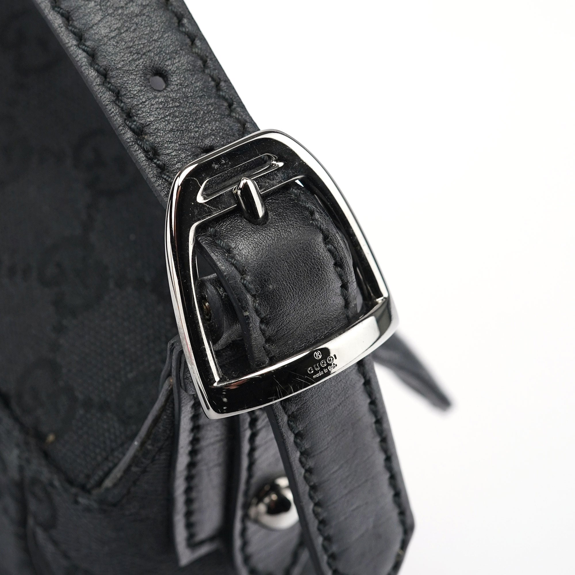 Gucci 114915 Black GG Horsebit Shoulder Bag