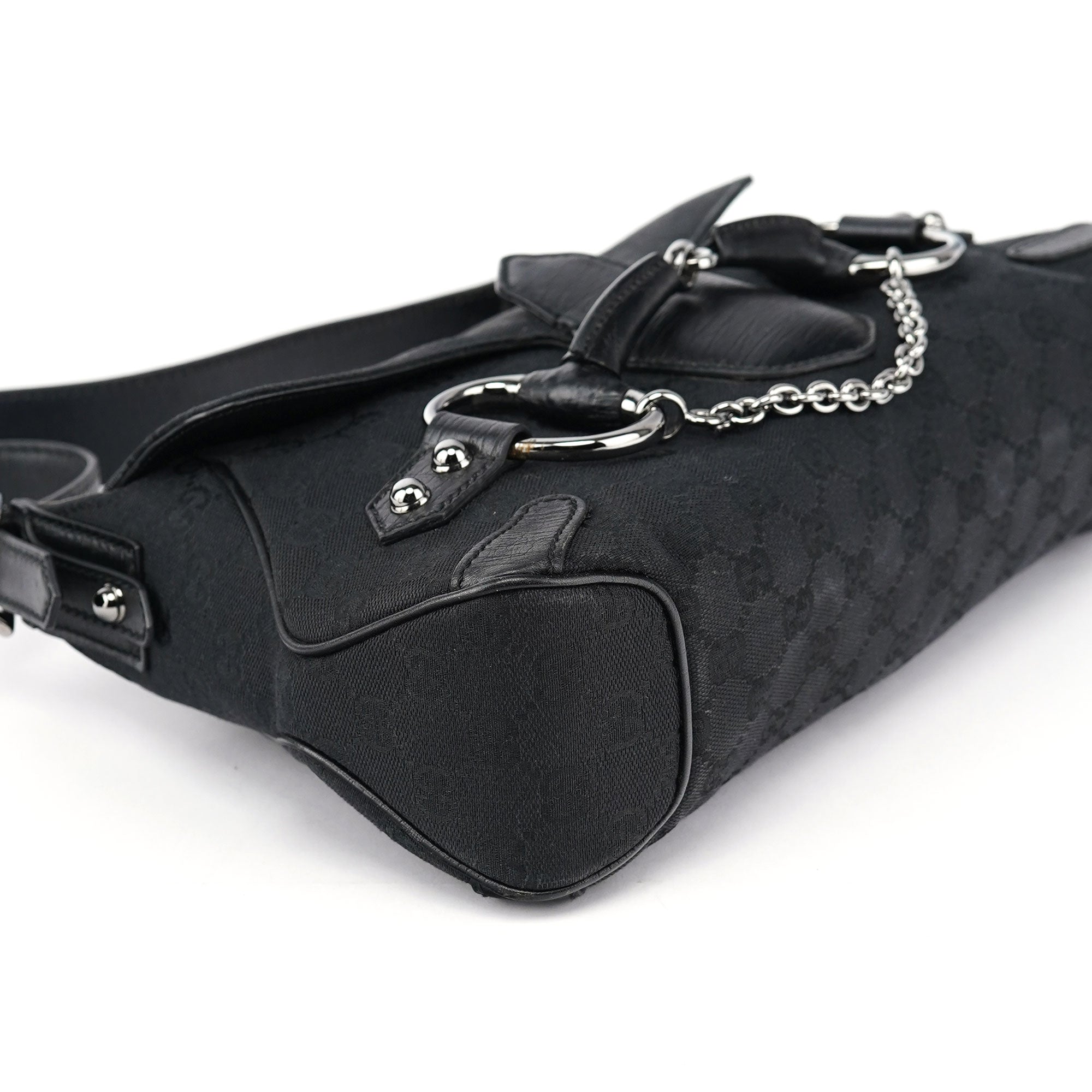 Gucci 114915 Black GG Horsebit Shoulder Bag
