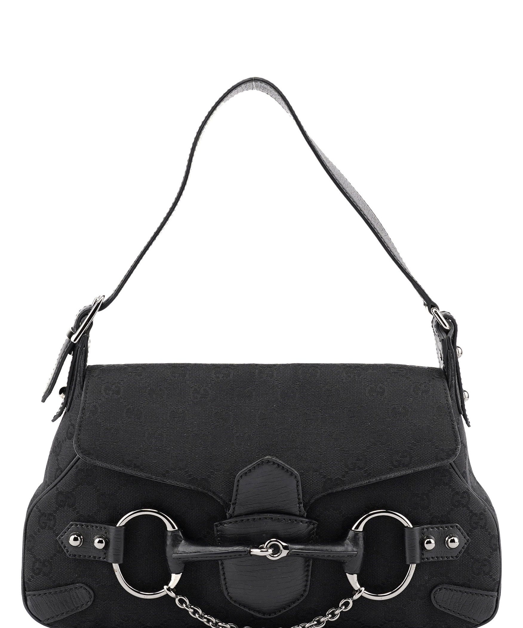 Gucci 114915 Black GG Horsebit Shoulder Bag