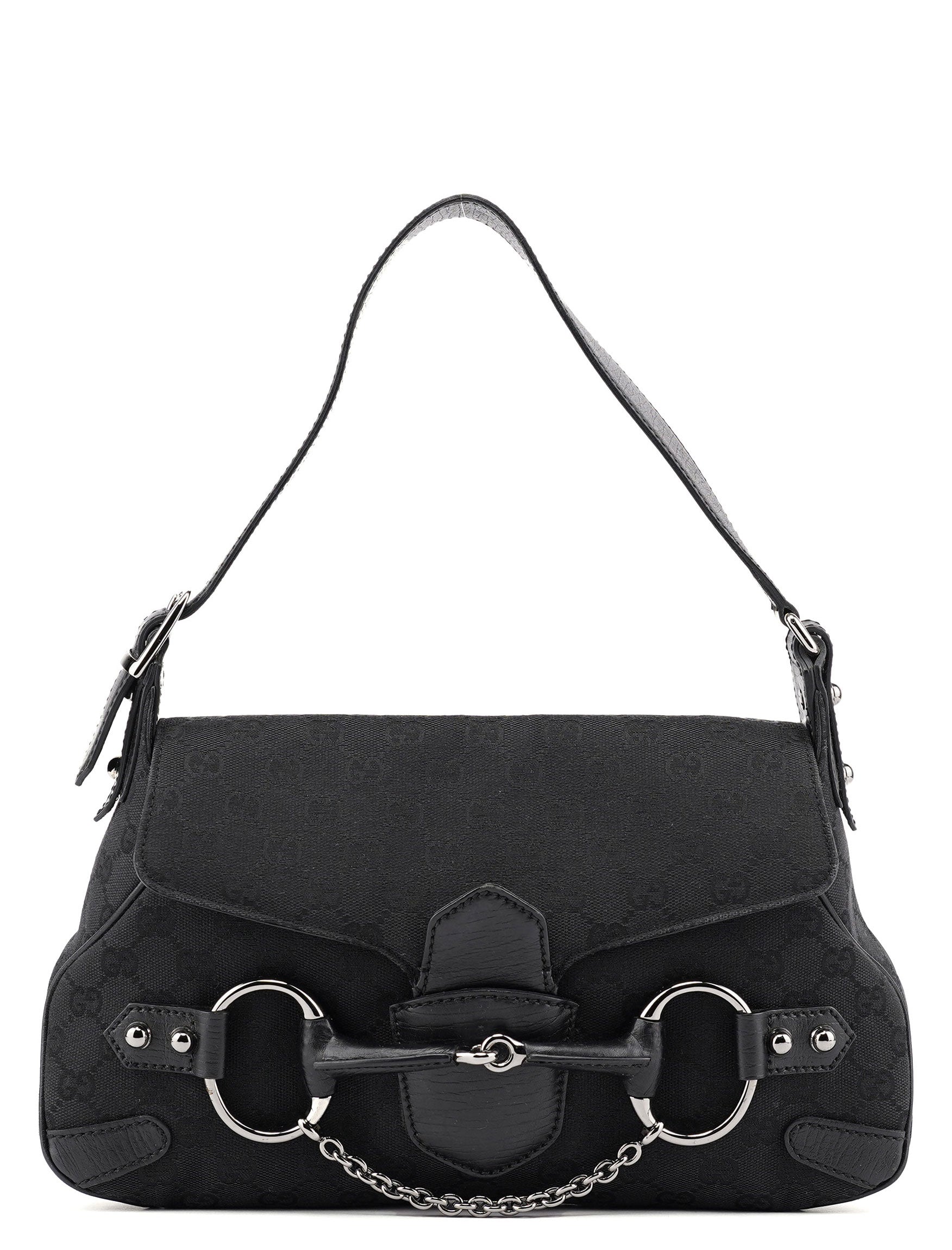 Gucci 114915 Black GG Horsebit Shoulder Bag
