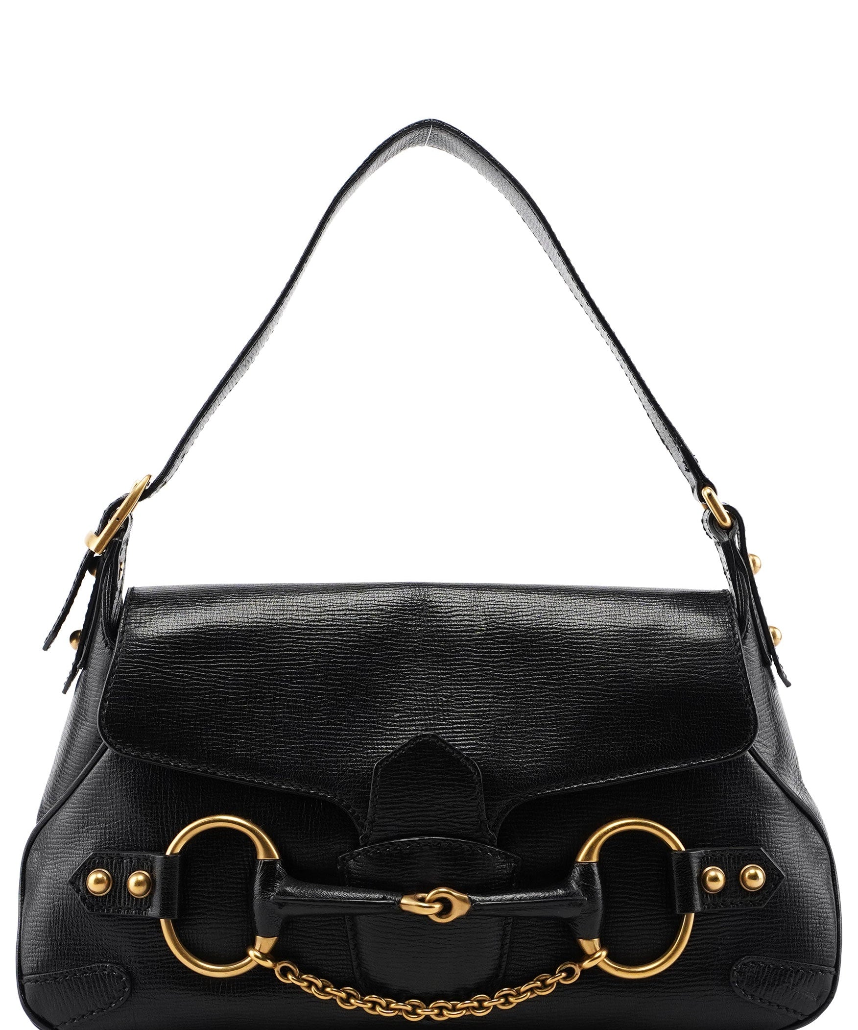 Gucci 114915 Black Leather Horsebit Shoulder Bag