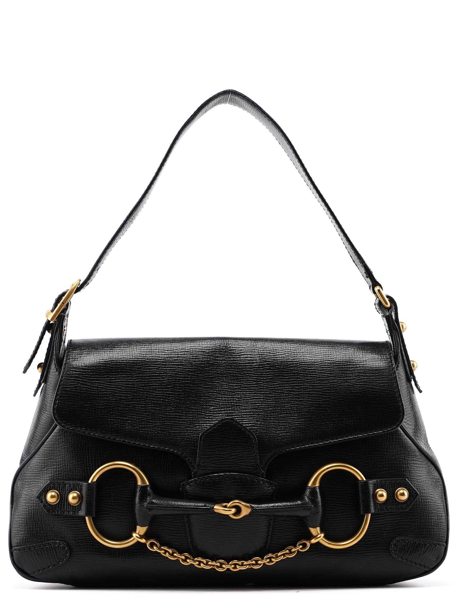 Gucci 114915 Black Leather Horsebit Shoulder Bag