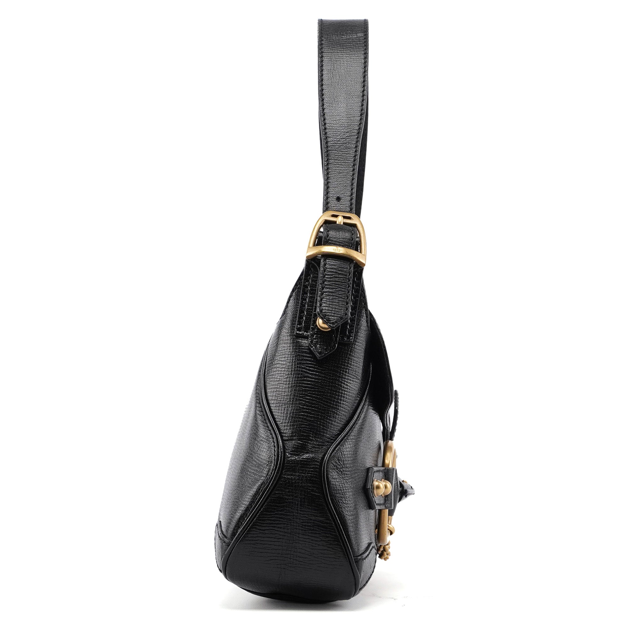 Gucci 114915 Black Leather Horsebit Shoulder Bag