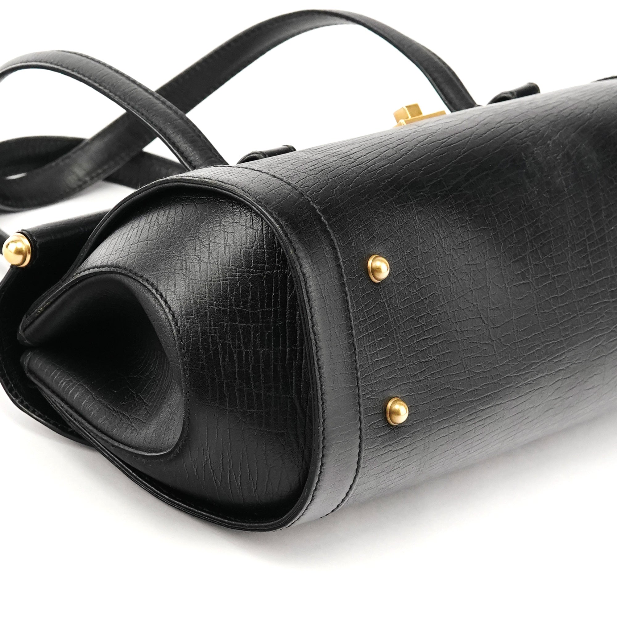 Gucci 114993 Black Leather Bamboo Bullet Shoulder Bag